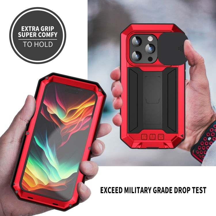 For iPhone 15 Pro Max R-JUST Sliding Camera IP54 Life Waterproof Holder Phone Case(Red) - iPhone 15 Pro Max Cases by R-JUST | Online Shopping UK | buy2fix