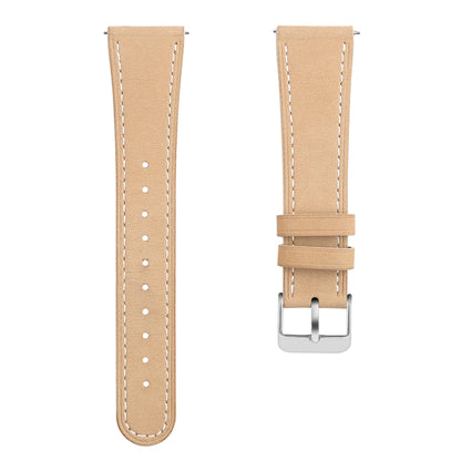 For Fitbit Versa 2 / Fitbit Versa / Fitbit Versa Lite Leather Watch Band with Round Tail Buckle(Apricot) - Watch Bands by buy2fix | Online Shopping UK | buy2fix