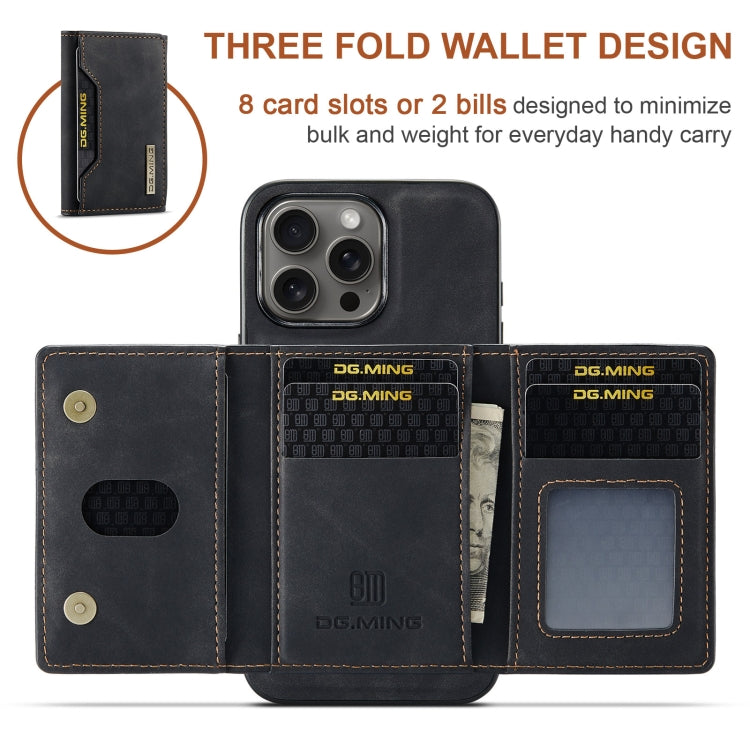 For iPhone 16 Pro DG.MING M2 Series 3-Fold Card Bag Wallet Leather Phone Case(Black) - iPhone 16 Pro Cases by DG.MING | Online Shopping UK | buy2fix