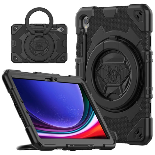 For Samsung Galaxy Tab S9 Spider Rotation Handle Silicone Hybrid PC Tablet Case(Black) - Galaxy Tab S9 Cases by buy2fix | Online Shopping UK | buy2fix