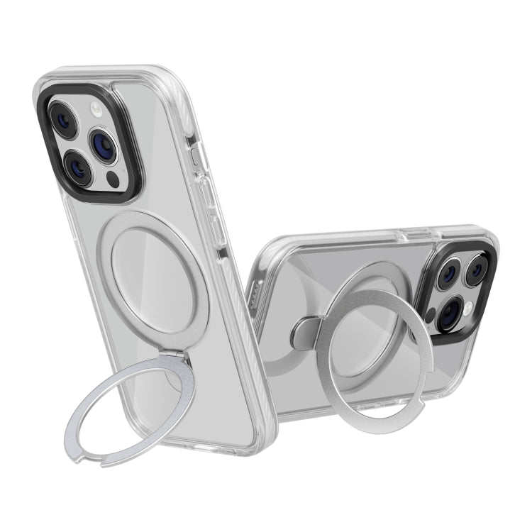 For iPhone 15 Pro Kingsteel Wolf MagSafe Holder Transparent Phone Case(White) - iPhone 15 Pro Cases by buy2fix | Online Shopping UK | buy2fix