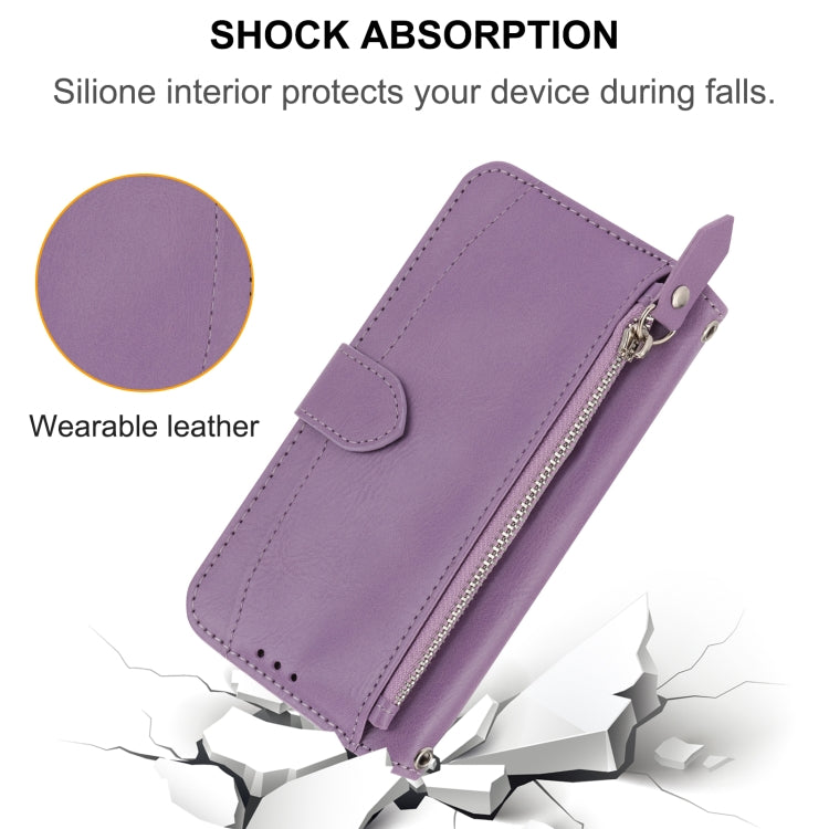 For iPhone 16 Pro Oil Skin Zipper Wallet Leather Phone Case(Purple) - iPhone 16 Pro Cases by buy2fix | Online Shopping UK | buy2fix