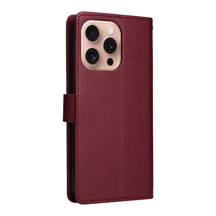 For iPhone 16 Pro Multifunctional Horizontal Flip Leather Phone Case with Three Card Slots(Wine Red) - iPhone 16 Pro Cases by buy2fix | Online Shopping UK | buy2fix