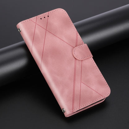 For iPhone 16 Pro Embossed Line Leather Phone Case with Lanyard(Pink) - iPhone 16 Pro Cases by buy2fix | Online Shopping UK | buy2fix