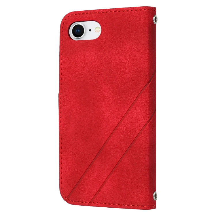 For iPhone SE 2024 Embossed Line Leather Phone Case with Lanyard(Red) - More iPhone Cases by buy2fix | Online Shopping UK | buy2fix