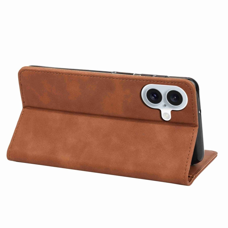 For iPhone 16 Skin Feel Splicing Leather Phone Case(Brown) - iPhone 16 Cases by buy2fix | Online Shopping UK | buy2fix