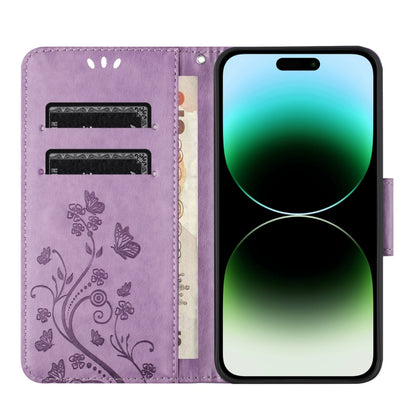 For iPhone 16 Pro Max Butterfly Flower Pattern Flip Leather Phone Case(Light Purple) - iPhone 16 Pro Max Cases by buy2fix | Online Shopping UK | buy2fix