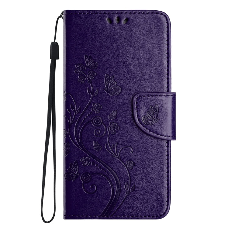 For iPhone 16 Pro Butterfly Flower Pattern Flip Leather Phone Case(Dark Purple) - iPhone 16 Pro Cases by buy2fix | Online Shopping UK | buy2fix