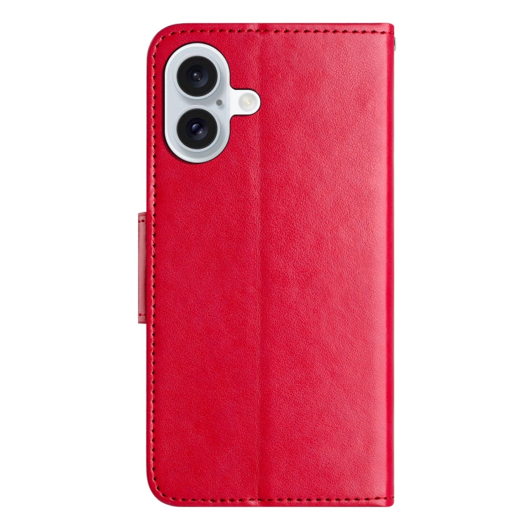 For iPhone 16 Butterfly Flower Pattern Flip Leather Phone Case(Red) - iPhone 16 Cases by buy2fix | Online Shopping UK | buy2fix