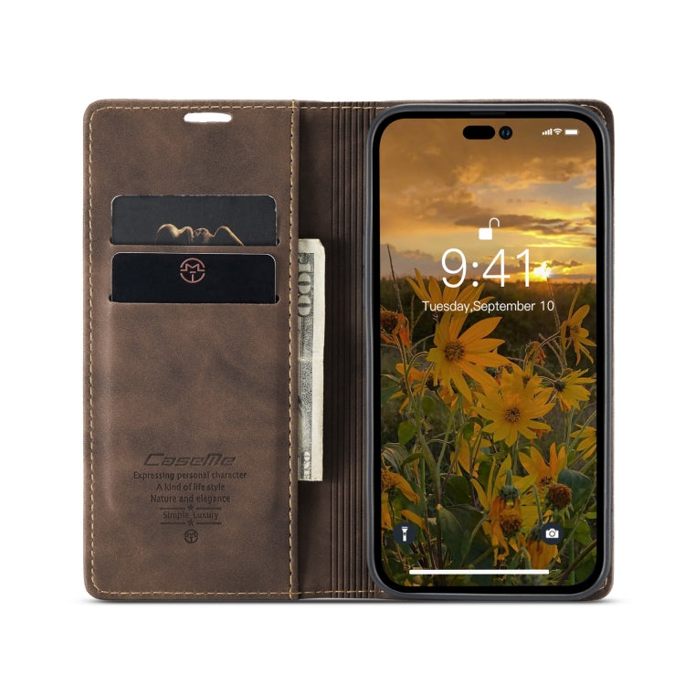 For iPhone 15 Pro CaseMe 013 Multifunctional Horizontal Flip Leather Phone Case(Coffee) - iPhone 15 Pro Cases by CaseMe | Online Shopping UK | buy2fix