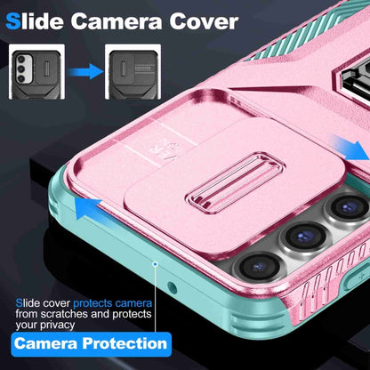 For Samsung Galaxy S23+ 5G Sliding Camshield Holder Phone Case(Pink + Grey Green) - Galaxy S23+ 5G Cases by buy2fix | Online Shopping UK | buy2fix