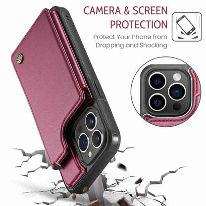 For iPhone 15 Pro CaseMe C22 Card Slots Holder RFID Anti-theft Phone Case(Wine Red) - iPhone 15 Pro Cases by CaseMe | Online Shopping UK | buy2fix