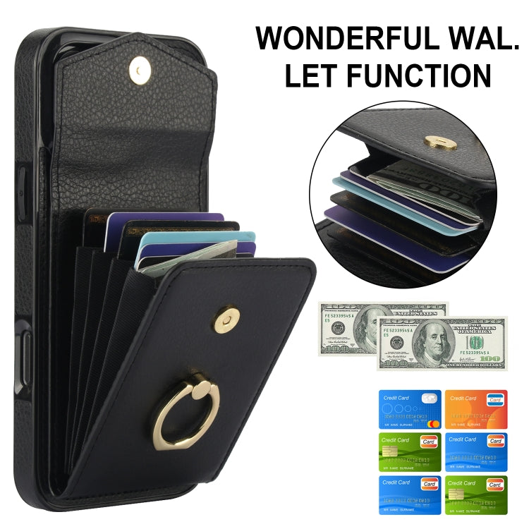 For iPhone 16 Pro Max Ring Holder RFID Card Slot Phone Case(Black) - iPhone 16 Pro Max Cases by buy2fix | Online Shopping UK | buy2fix