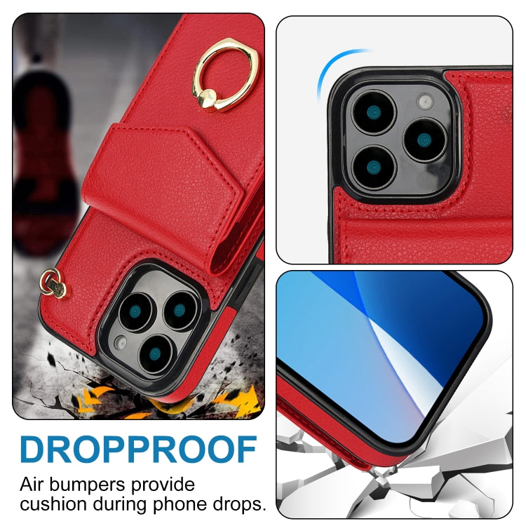 For iPhone 16 Pro Ring Holder RFID Card Slot Phone Case(Red) - iPhone 16 Pro Cases by buy2fix | Online Shopping UK | buy2fix