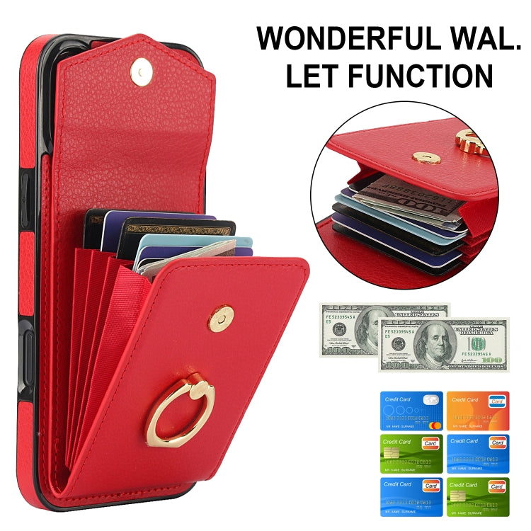 For iPhone 16 Ring Holder RFID Card Slot Phone Case(Red) - iPhone 16 Cases by buy2fix | Online Shopping UK | buy2fix