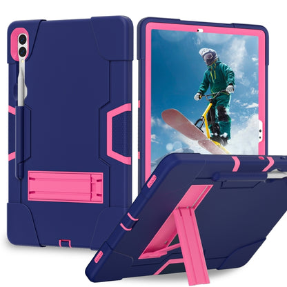 For Samsung Galaxy Tab S9+ Contrast Color Silicone PC Tablet Case with Holder(Navy Blue + Rose Red) - Galaxy Tab S9+ Cases by buy2fix | Online Shopping UK | buy2fix