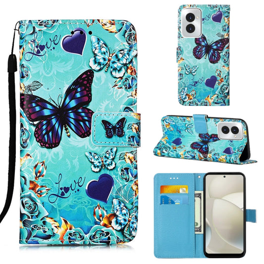 For Motorola Moto G Power 5G 2024 Colored Drawing Pattern Plain Weave Leather Phone Case(Caring Butterfly) - Motorola Cases by buy2fix | Online Shopping UK | buy2fix