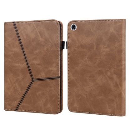 For Samsung Galaxy Tab A9+ Solid Color Stripe Embossed Leather Tablet Case(Brown) - Galaxy Phone Cases by buy2fix | Online Shopping UK | buy2fix