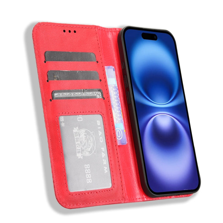 For iPhone 16 Magnetic Buckle Retro Texture Leather Phone Case(Red) - iPhone 16 Cases by buy2fix | Online Shopping UK | buy2fix