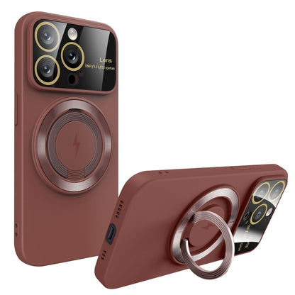 For iPhone 13 Pro Max Large Window MagSafe Magnetic Holder Phone Case(Claret Red) - iPhone 13 Pro Max Cases by buy2fix | Online Shopping UK | buy2fix