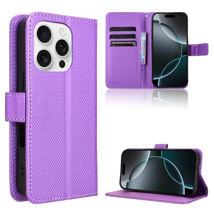 For iPhone 16 Pro Max Diamond Texture Leather Phone Case(Purple) - iPhone 16 Pro Max Cases by buy2fix | Online Shopping UK | buy2fix