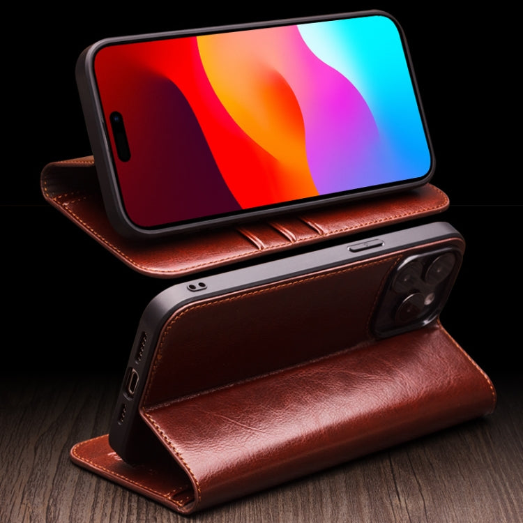 For iPhone 16 QIALINO Classic Genuine Leather Phone Case(Brown) - iPhone 16 Cases by QIALINO | Online Shopping UK | buy2fix