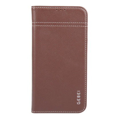 For iPhone 16 Pro Max GEBEI Top-grain Horizontal Flip Leather Phone Case(Brown) - iPhone 16 Pro Max Cases by GEBEI | Online Shopping UK | buy2fix