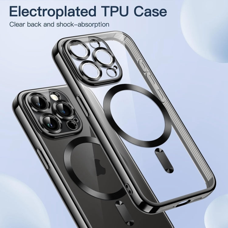 For iPhone 16 Pro Transparent Electroplated Magsafe Magnetic TPU Phone Case(Black) - iPhone 16 Pro Cases by buy2fix | Online Shopping UK | buy2fix