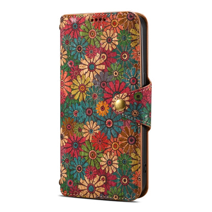 For iPhone 16 Pro Denior Flower Language Series Cork Fabric Oil Edge Leather Phone Case(Spring) - iPhone 16 Pro Cases by Denior | Online Shopping UK | buy2fix