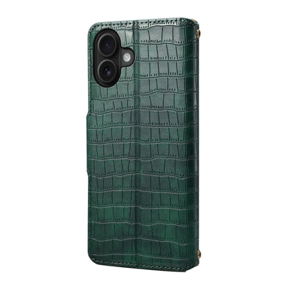 For iPhone 16 Plus Denior Crocodile Texture Oil Edge Leather Phone Case(Green) - iPhone 16 Plus Cases by Denior | Online Shopping UK | buy2fix