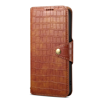 For iPhone 16 Pro Denior Crocodile Texture Oil Edge Leather Phone Case(Brown) - iPhone 16 Pro Cases by Denior | Online Shopping UK | buy2fix