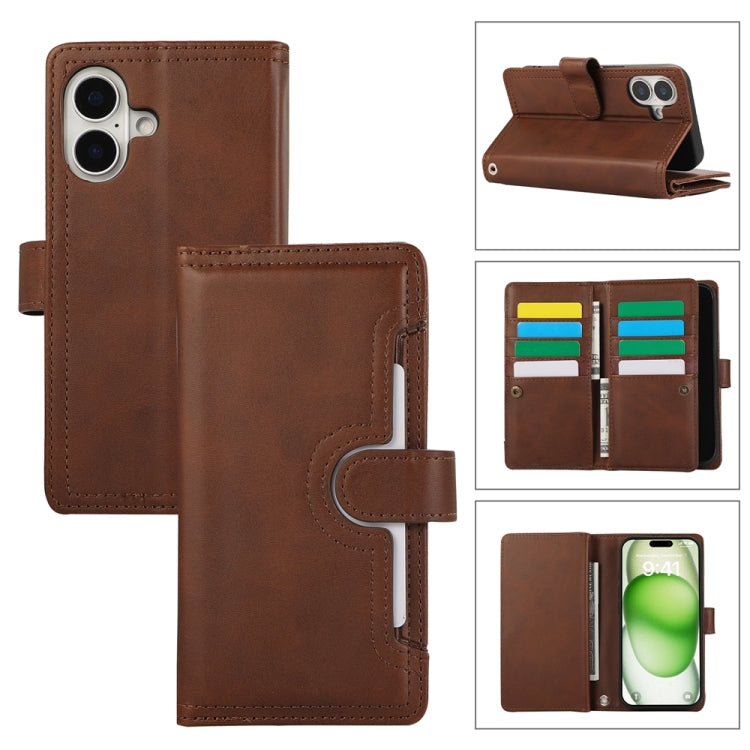 For iPhone 16 Wristband Card Slot Leather Phone Case(Coffee) - iPhone 16 Cases by buy2fix | Online Shopping UK | buy2fix