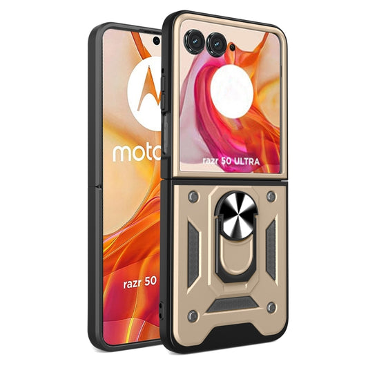 For Motorola Razr 50 Ultra Armor Ring Holder TPU Hybrid PC Phone Case(Gold) - Motorola Cases by buy2fix | Online Shopping UK | buy2fix