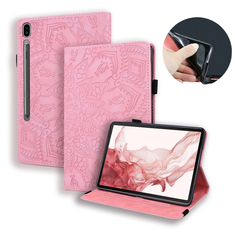 For Samsung Galaxy Tab S9 FE+ Calf Texture Embossed Leather Tablet Case(Pink) - Galaxy Tab S9 FE+ by buy2fix | Online Shopping UK | buy2fix