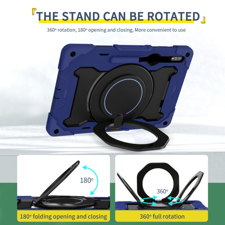 For Samsung Galaxy Tab S9 Ultra Armor Portable Rotating Ring Holder Silicone Tablet Case(Navy Blue) - Galaxy Tab S9 Ultra Cases by buy2fix | Online Shopping UK | buy2fix