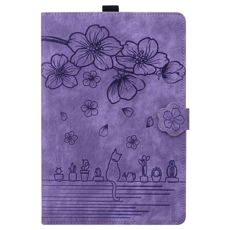 For iPad Pro 11 2024 Cartoon Sakura Cat Embossed Smart Leather Tablet Case(Purple) - iPad Pro 11 2024 Cases by buy2fix | Online Shopping UK | buy2fix