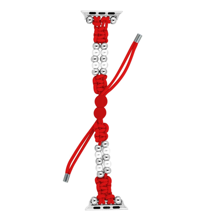 For Apple Watch Ultra 2 49mm Paracord Row Beads Drawstring Braided Watch Band(Red) - Watch Bands by buy2fix | Online Shopping UK | buy2fix