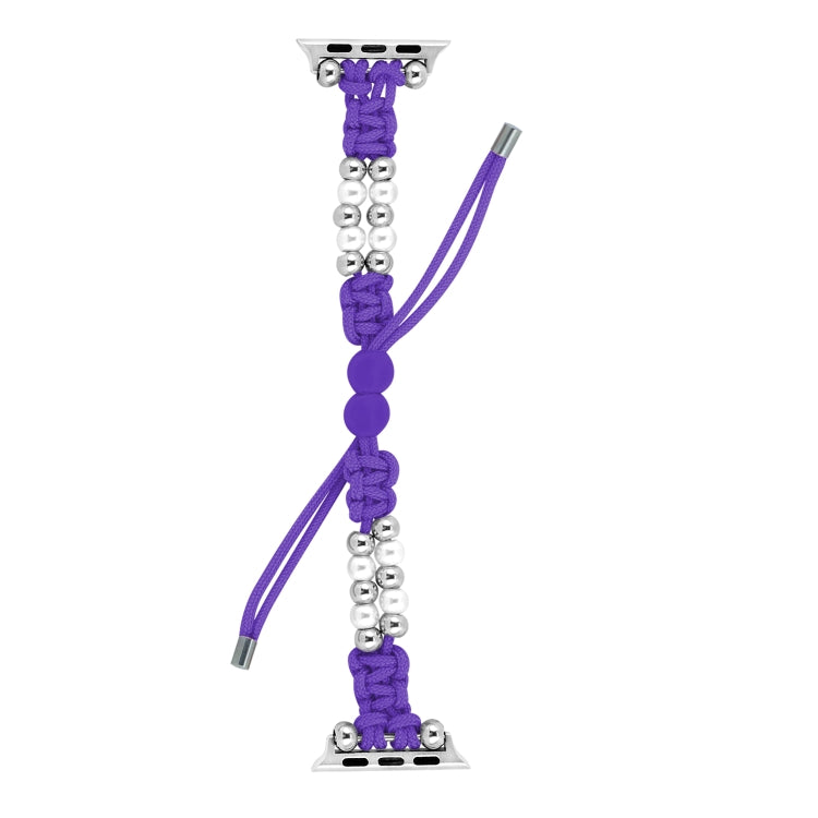 For Apple Watch Ultra 2 49mm Paracord Row Beads Drawstring Braided Watch Band(Purple) - Watch Bands by buy2fix | Online Shopping UK | buy2fix