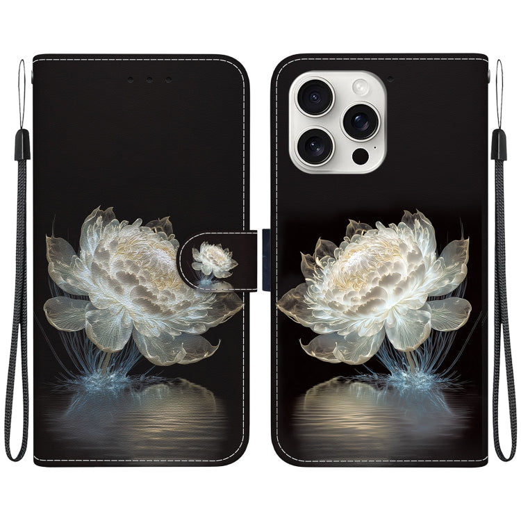 For iPhone 16 Pro Max Crystal Texture Colored Drawing Leather Phone Case(Crystal Peony) - iPhone 16 Pro Max Cases by buy2fix | Online Shopping UK | buy2fix