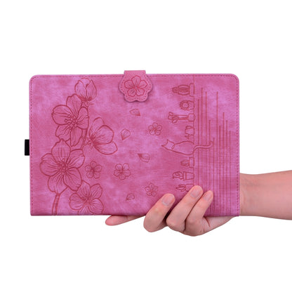 For Lenovo Tab M11 / Xiaoxin Pad 11 2024 Cartoon Sakura Cat Embossed Leather Tablet Case(Rose Red) - Lenovo by buy2fix | Online Shopping UK | buy2fix