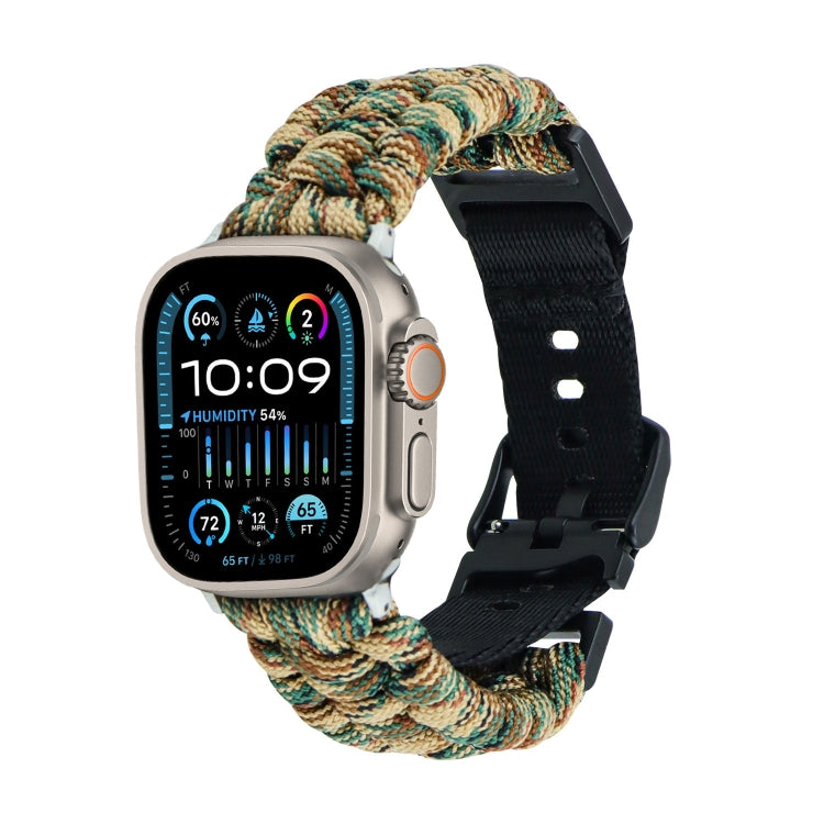 For Apple Watch Ultra 49mm Paracord Plain Braided Webbing Buckle Watch Band(Army Green Camouflage) - Watch Bands by buy2fix | Online Shopping UK | buy2fix