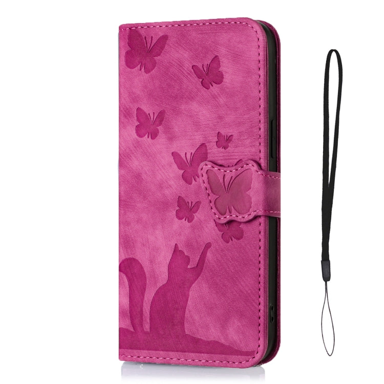 For Samsung Galaxy S21 Ultra 5G Butterfly Cat Embossing Flip Leather Phone Case(Pink) - Galaxy S21 Ultra 5G Cases by buy2fix | Online Shopping UK | buy2fix