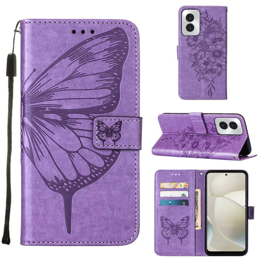 For Motorola Moto G Power 5G 2024 Embossed Butterfly Leather Phone Case(Purple) - Motorola Cases by buy2fix | Online Shopping UK | buy2fix