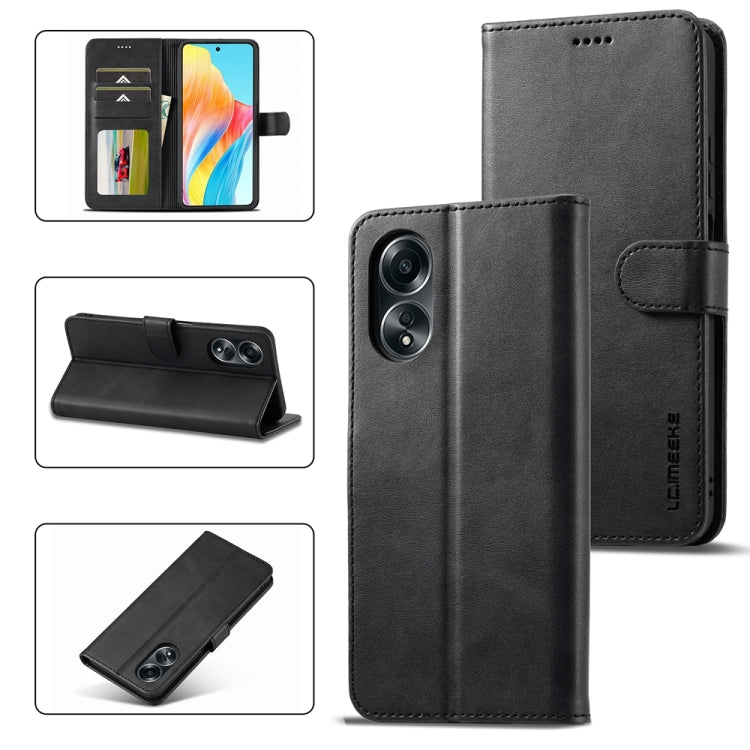 For OPPO A18 4G / A38 4G LC.IMEEKE Calf Texture Horizontal Flip Leather Case(Black) - A18 Cases by LC.IMEEKE | Online Shopping UK | buy2fix