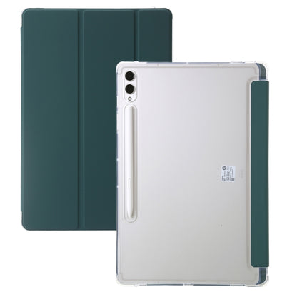 For Samsung Galaxy Tab S9+ 3-Fold Clear Acrylic Leather Tablet Case(Deep Green) - Galaxy Tab S9+ Cases by buy2fix | Online Shopping UK | buy2fix