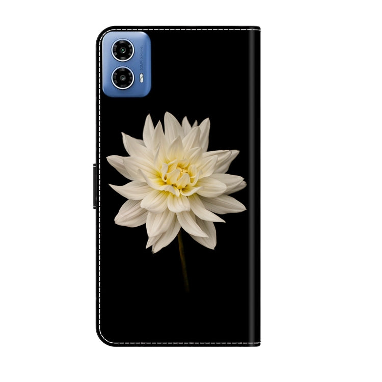 For Motorola Moto G34 Crystal 3D Shockproof Protective Leather Phone Case(White Flower) - Motorola Cases by buy2fix | Online Shopping UK | buy2fix