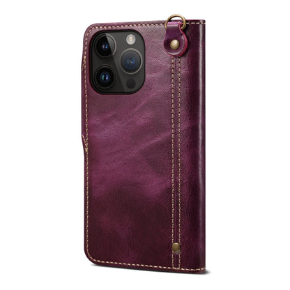 For iPhone 15 Pro Max Denior Oil Wax Cowhide Magnetic Button Genuine Leather Case(Purple) - iPhone 15 Pro Max Cases by Denior | Online Shopping UK | buy2fix