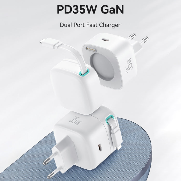 USAMS US-CC209 SMF Series PD35W 8 Pin + Type-C Dual Port GaN Fast Charger, EU Plug(White) - USB Charger by USAMS | Online Shopping UK | buy2fix