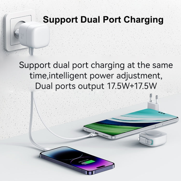 USAMS US-CC209 SMF Series PD35W 8 Pin + Type-C Dual Port GaN Fast Charger, EU Plug(White) - USB Charger by USAMS | Online Shopping UK | buy2fix