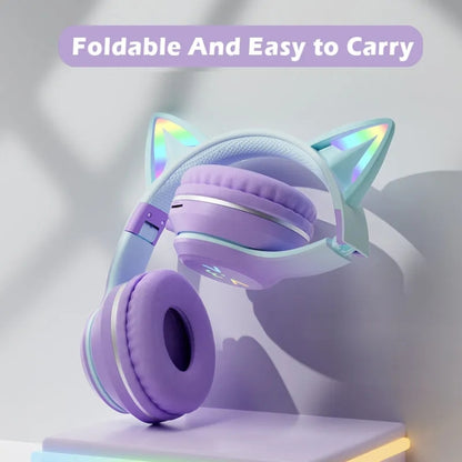 BT612 LED Cat Ear Single Sound Folding Bluetooth Earphone with Microphone(Purple) - Headset & Headphone by buy2fix | Online Shopping UK | buy2fix